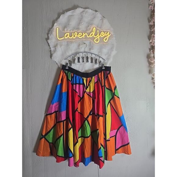 Shein Womens Flare Midi Skirt Plus Size 3X Multicolor Colorful No Zip No Iron - Picture 1 of 4
